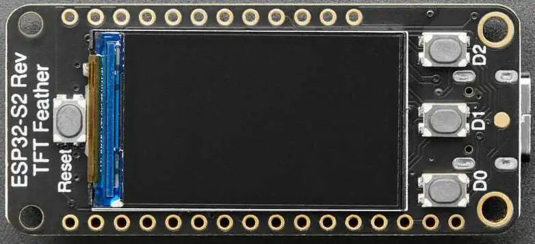 A picture of the Adafruit Feather ESP32S2 TFT Reverse board