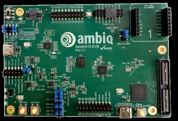A picture of the Apollo510 SOC Evaluation Board board