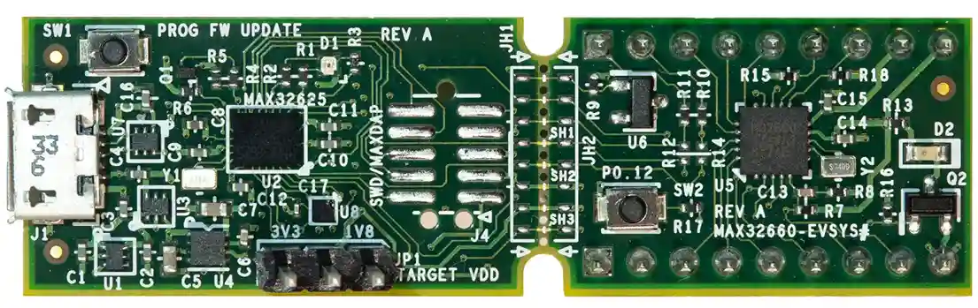 A picture of the MAX32660EVSYS board