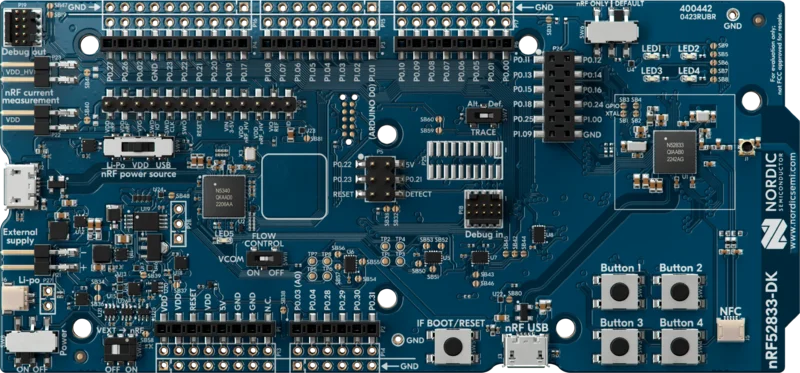 A picture of the nRF52833 DK board