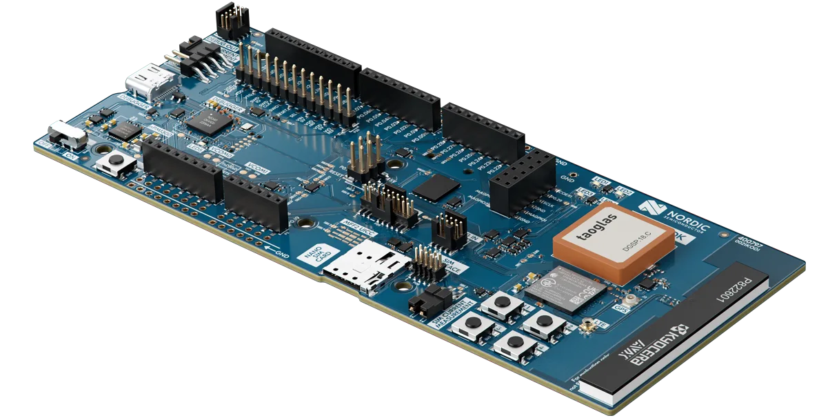 A picture of the nRF9151 DK board