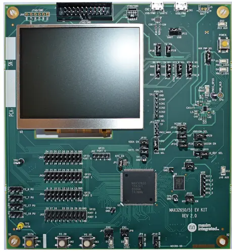 A picture of the MAX32650EVKIT board