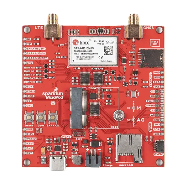 A picture of the SparkFun MicroMod Asset Tracker Shield shield