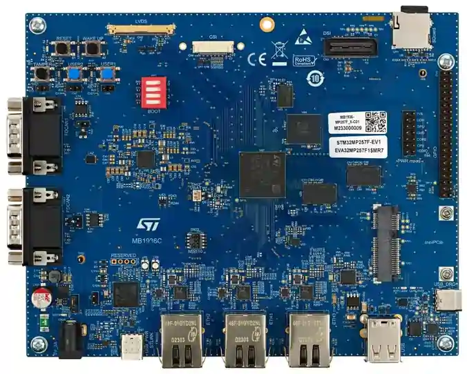 A picture of the STM32MP257F-EV1 Evaluation Board board