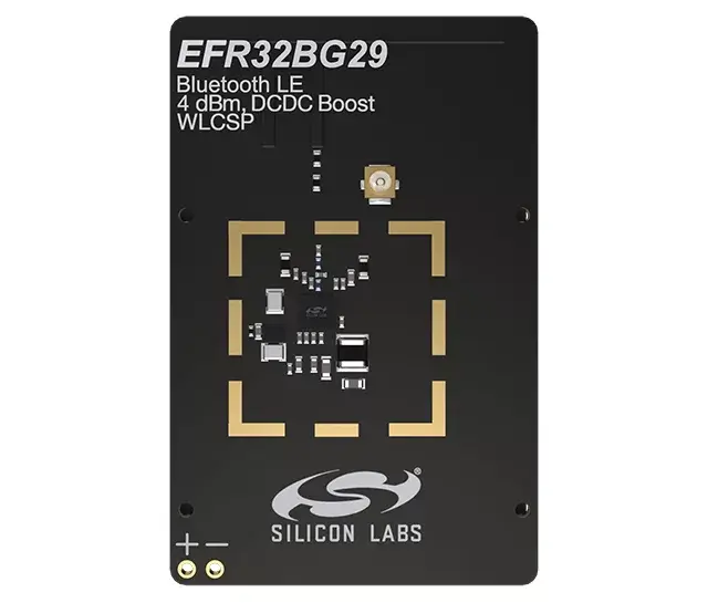 A picture of the EFR32BG29 Bluetooth LE 4 dBm DCDC Boost WLCSP (BG29-RB4420A) board