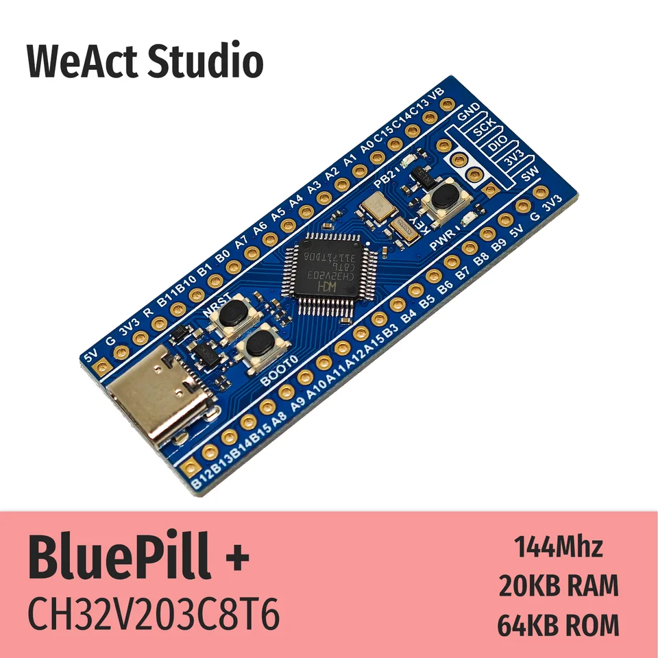 A picture of the BluePill Plus CH32V203 board