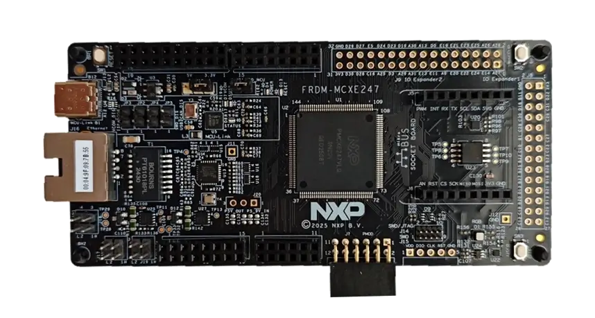 A picture of the FRDM-MCXE247 board