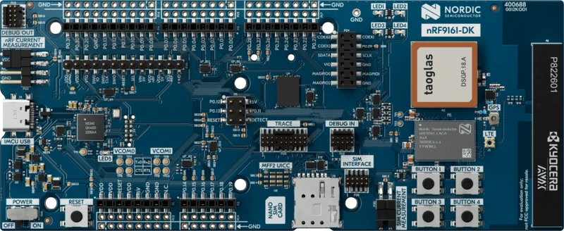 A picture of the nRF9161 DK board