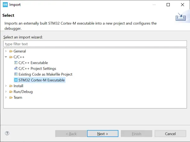 Import project selection