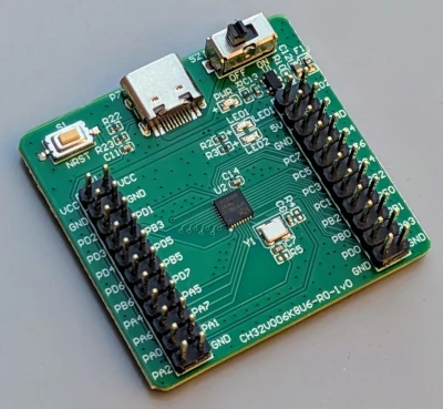A picture of the WCH CH32V006EVT board