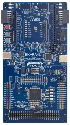 A picture of the RA4L1 Evaluation Kit board