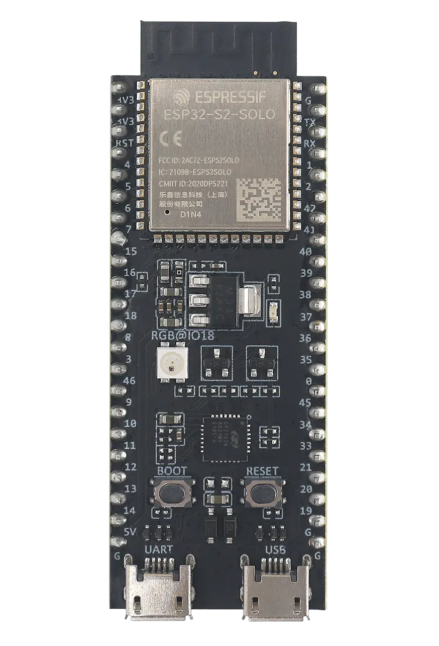 A picture of the ESP32-S2-DevKitC board