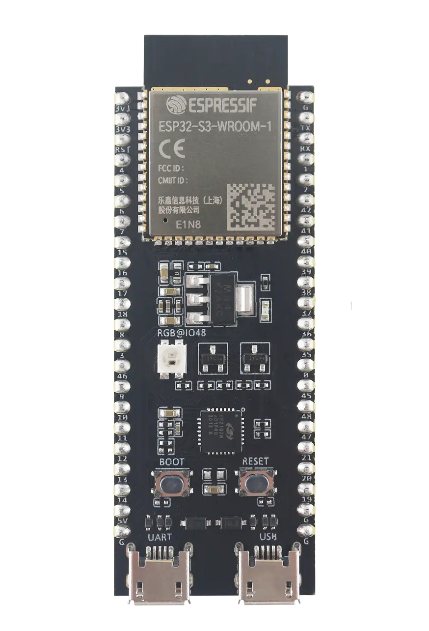 A picture of the ESP32-S3-DevKitC board