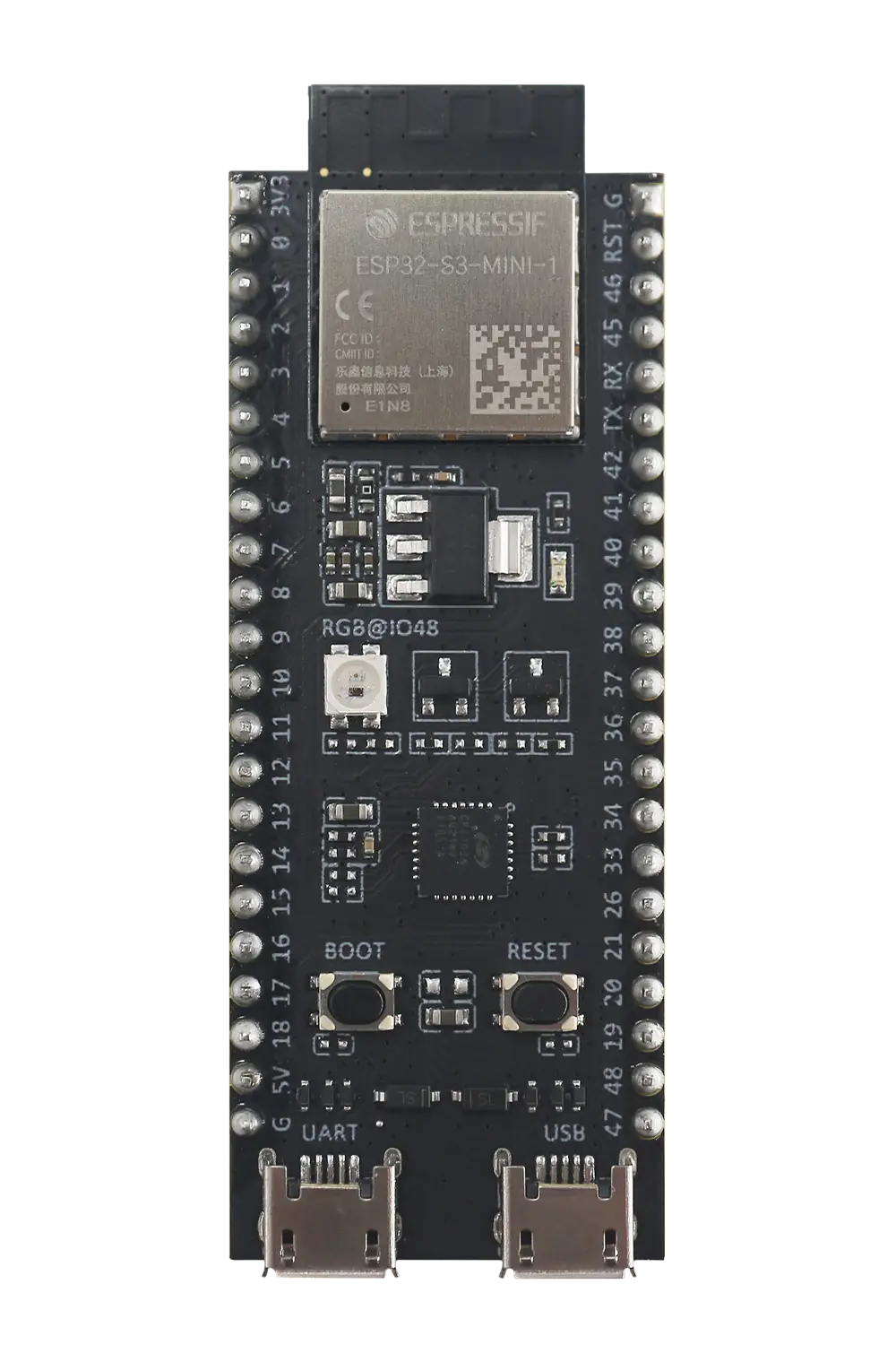 A picture of the ESP32-S3-DevKitM board
