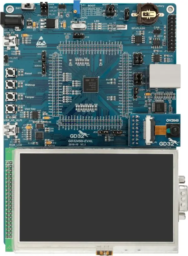 A picture of the GD32F450I-EVAL board