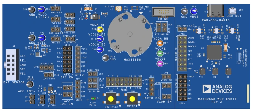 A picture of the max32658evkit board
