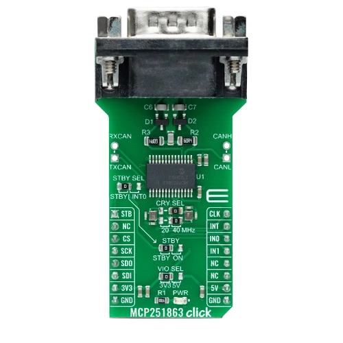 A picture of the MikroElektronika MCP251863 Click shield shield