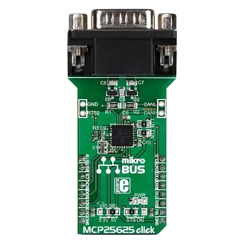 A picture of the MikroElektronika MCP25625 Click shield shield