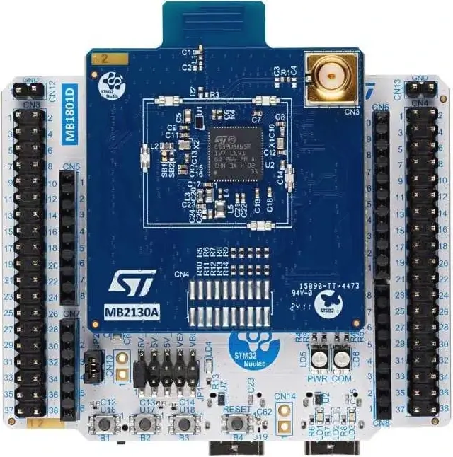 A picture of the Nucleo WBA65RI board