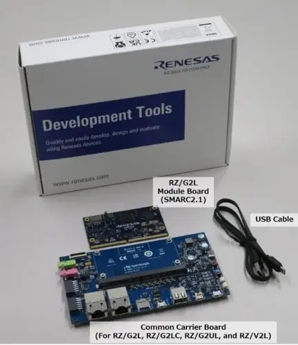 A picture of the RZ/G2L SMARC Evaluation Board Kit board