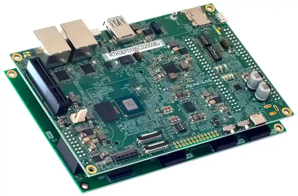 A picture of the RZ/V2N Evaluation Board Kit board