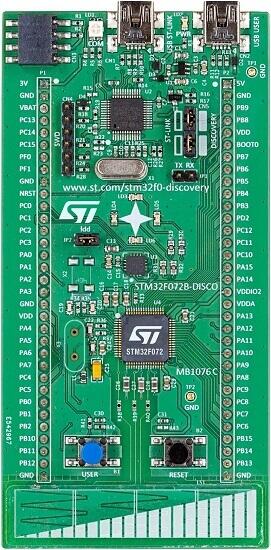 A picture of the STM32F072B Discovery board