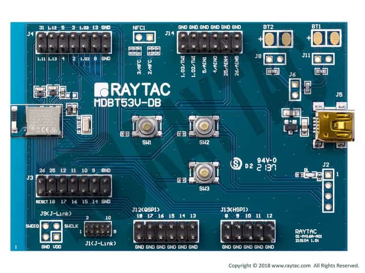 A picture of the MDBT53V-DB-40 board