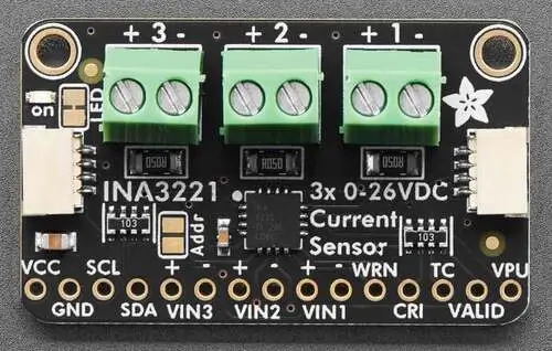 A picture of the Adafruit INA3221 Triple Power Monitor Shield shield