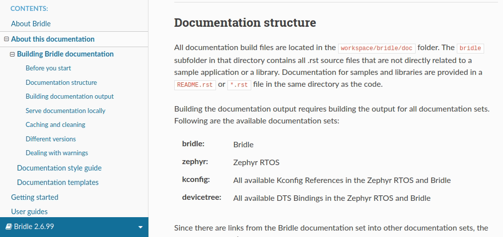 Bridle documentation set selector