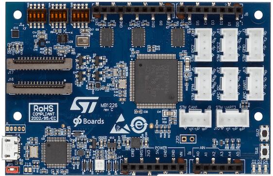 A picture of the STM32 Sensor Mezzanine board