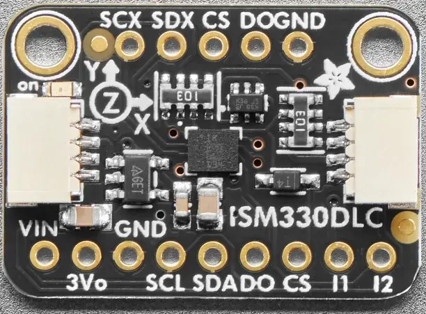 A picture of the Adafruit ISM330DHCX T DoF IMU Sensor Shield shield