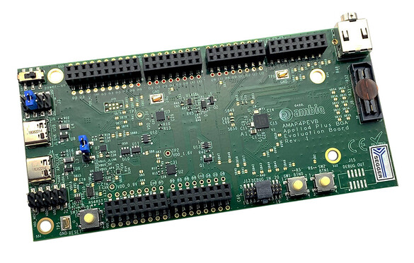 A picture of the Apollo4P EVB board