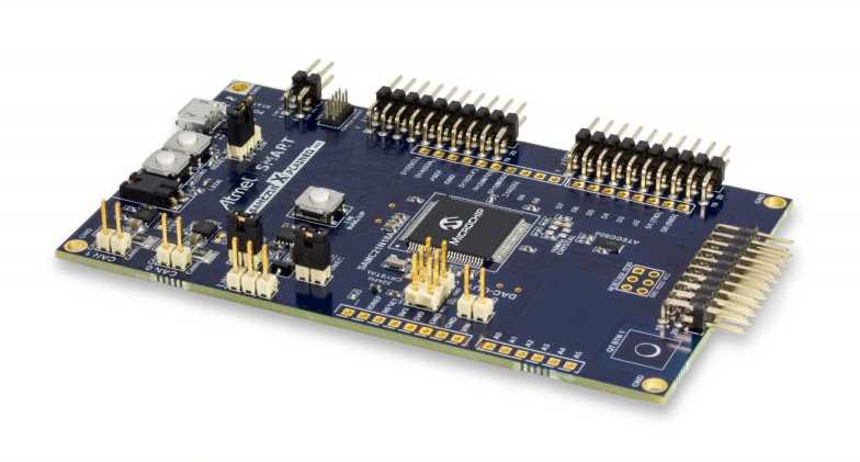 A picture of the SAM C21N Xplained Pro Evaluation Kit board