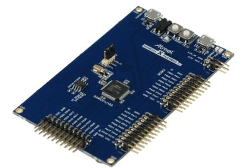 A picture of the SAM D21 Xplained Pro Evaluation Kit board