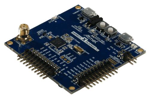 A picture of the SAM R21 Xplained Pro Evaluation Kit board