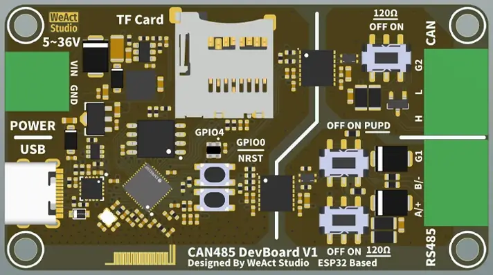 A picture of the CAN485 DevBoard V1 board