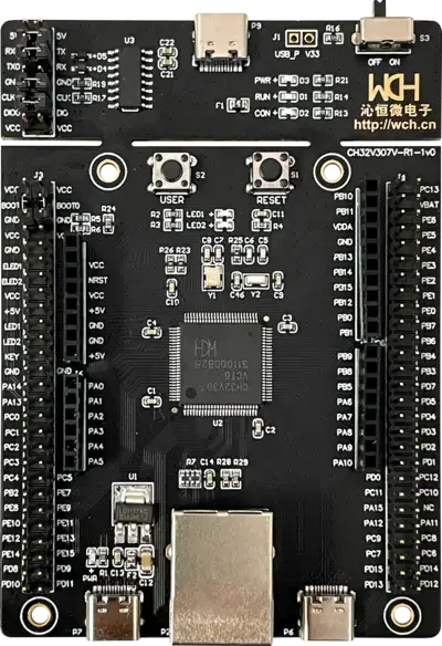 A picture of the WCH CH32V307V-EVT-R1 board