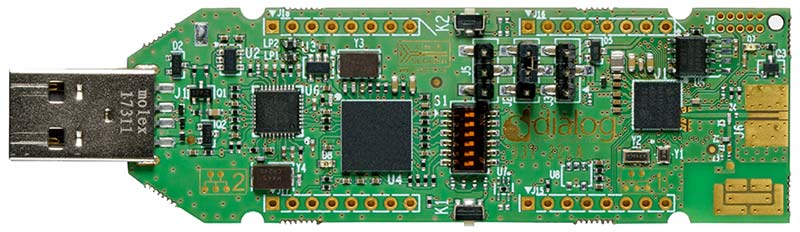 A picture of the DA14695 Development Kit USB board