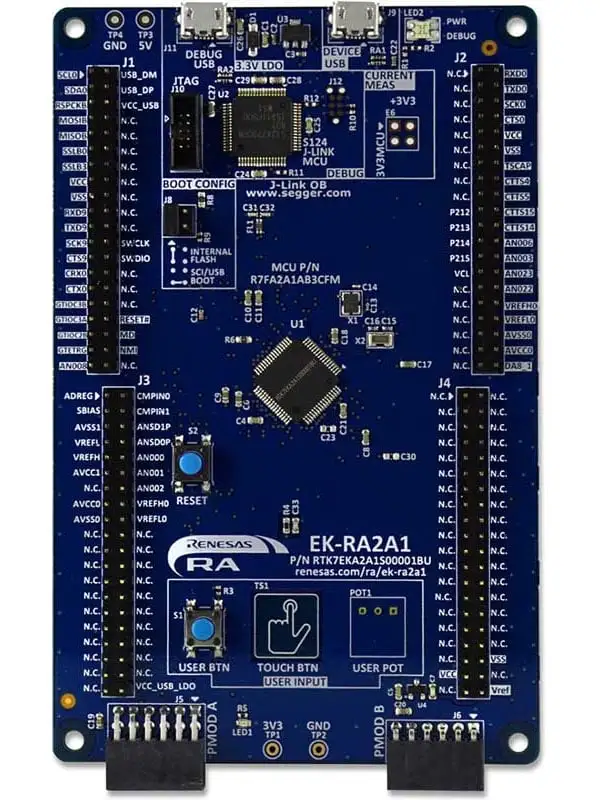 A picture of the RA2A1 Evaluation Kit board