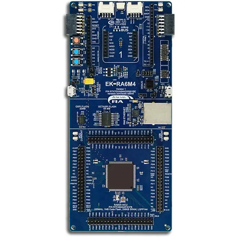 A picture of the RA6M4 Evaluation Kit board