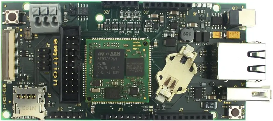 A picture of the emSBC-NEON-CM7 board
