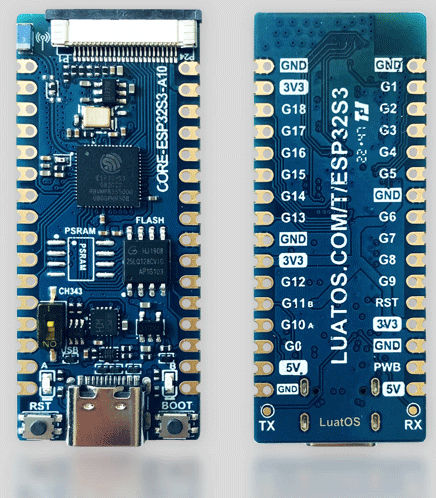 A picture of the ESP32S3-Luatos-Core board