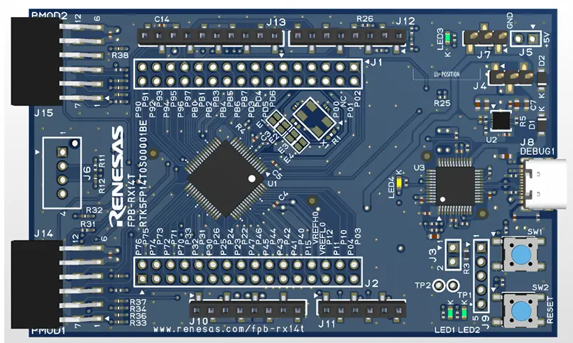 A picture of the RX14T Fast Prototyping Board board