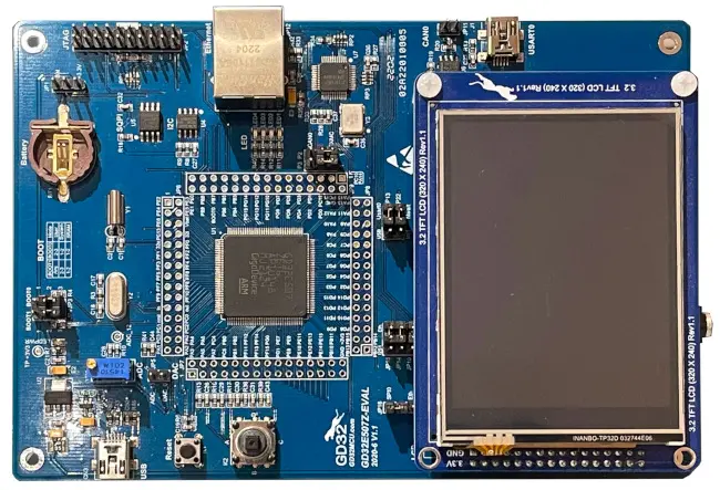 A picture of the GD32E507Z-EVAL board