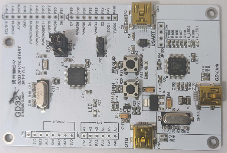 A picture of the GD32VF103C-STARTER board