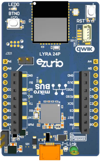 A picture of the Lyra 24 P10 DVK board