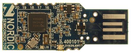 A picture of the nRF51 Dongle board