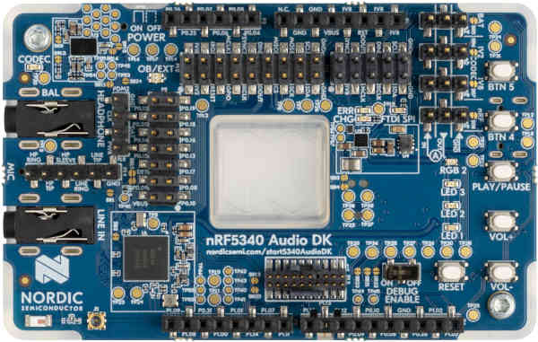 A picture of the nRF5340 Audio DK board