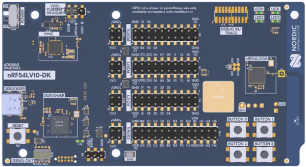 A picture of the nRF54LV10 DK board