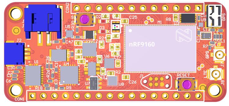 A picture of the nRF9160 INNBLUE22 board